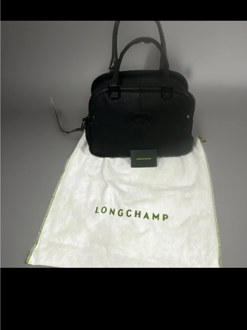 Longchamp Black Leather Satchel Bag Women’s Bowler Style NWOT w/ Dust Bag